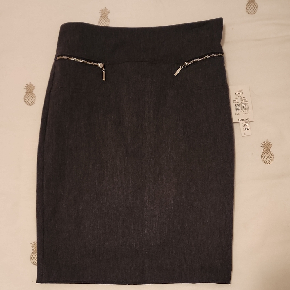 Joe B Charcoal Pencil Skirt with Zipper Accents